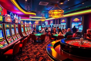 Experience winning thrills at https://f168.news/ with exciting casino scenes filled with colorful slot machines.