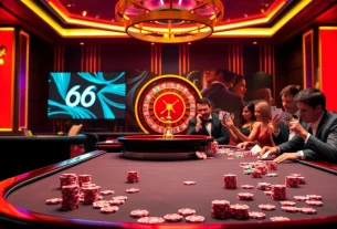 Experience thrilling gameplay at 68VIP's luxury casino with vibrant roulette and poker action.