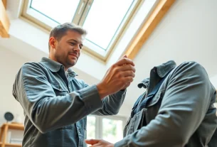Expert technician performing Velux repairs on a skylight, showcasing quality service and attention to detail.