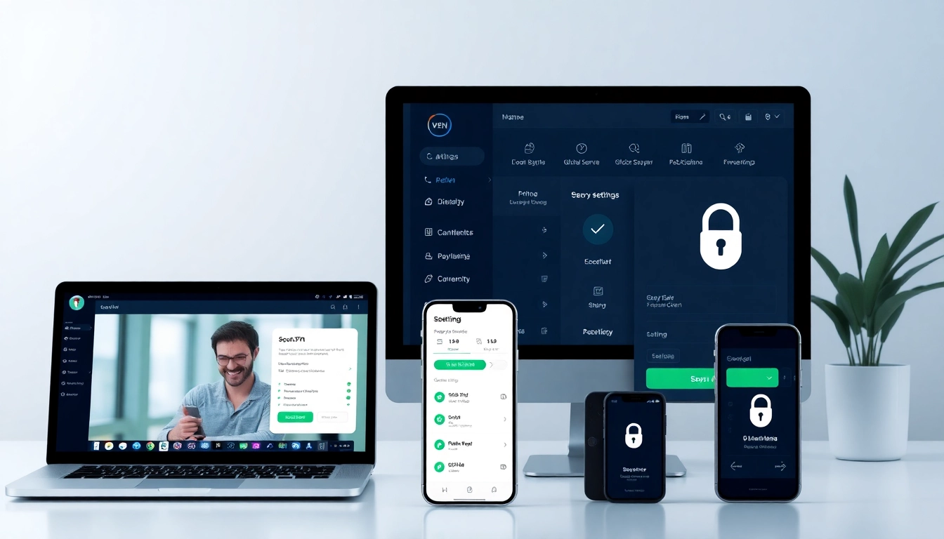 快连官网界面在现代设备上展示，突出用户友好的 VPN 功能与全球互联。
