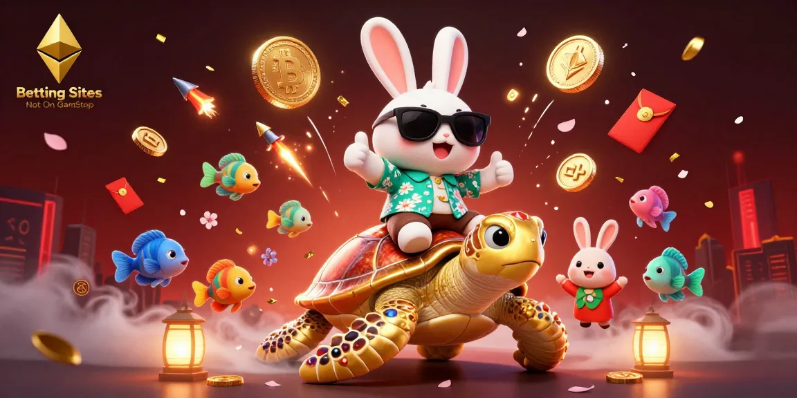 Betting Sites Not On GamStop features 3D lucky rabbit and golden turtle in immersive crypto casino scene.