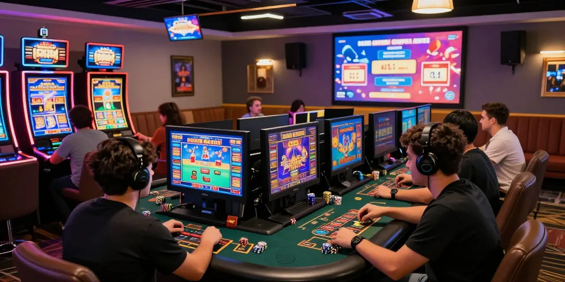 Exciting scene at a credit card casino with diverse players enjoying games and vivid promotions.