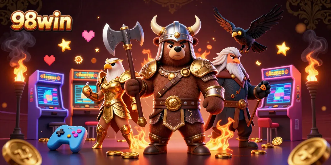 Experience thrilling action with 98win's vibrant casino environments and dynamic characters in this stunning illustration.